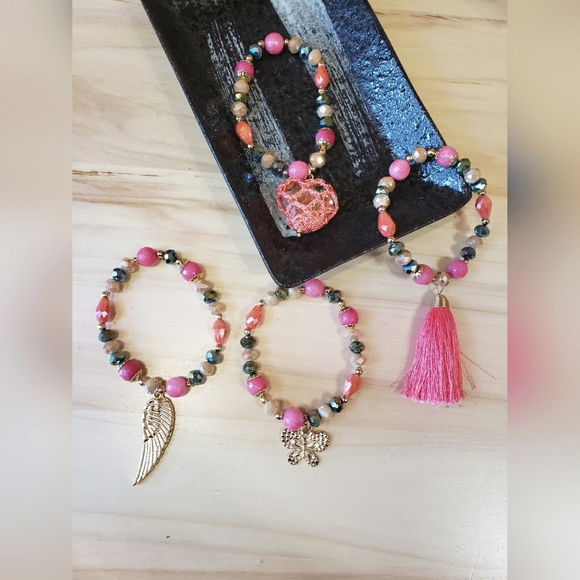 Agate Gold Plated Beaded Artesanal Stretchable Bracelets 4 Different Colors! - Picture 6 of 8